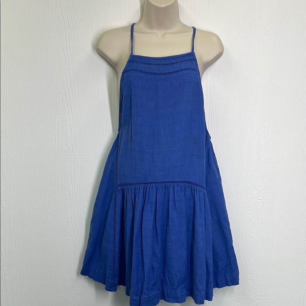 Free People - Boho Bold Blue Spaghetti Strap Lightweight Mini Dress Size Small